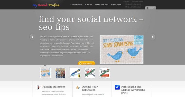 Home page of #10 Best Pay-Per-Click Company: My Good Profile