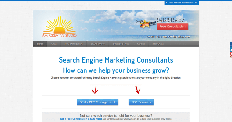 Home page of #6 Top PPC Managment Firm: Ami Creative Studio