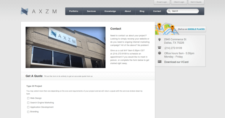 Contact page of #5 Best Pay Per Click Management Firm: AXZM