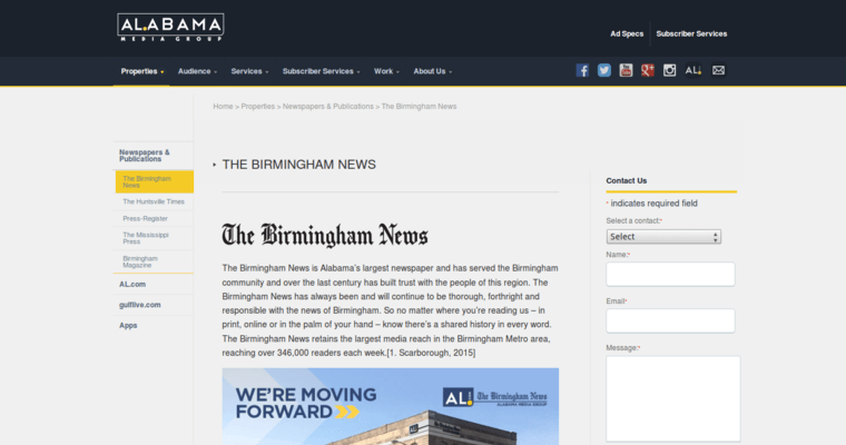 News page of #10 Top Bing Business: Alabama Media Group