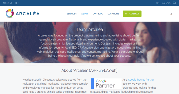 About page of #7 Best Chicago Pay Per Click Business: Arcalea