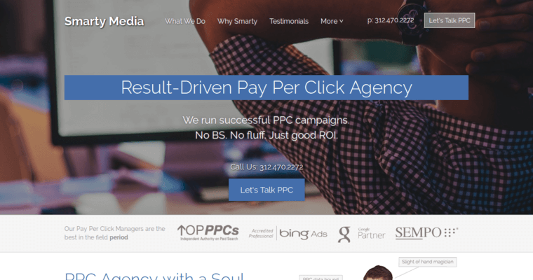 Home page of #2 Leading Chicago PPC Business: Smarty Media