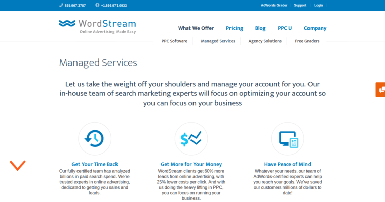 Service page of #7 Leading Facebook PPC Business: WordStream