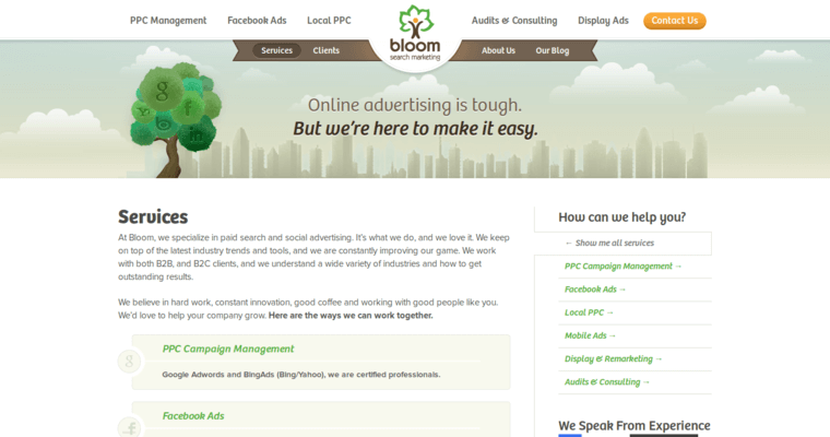Service page of #3 Top Remarketing PPC Firm: Bloom Search Marketing