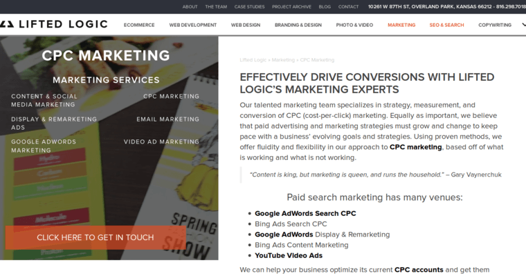 Marketing page of #8 Top Remarketing PPC Company: Lifted Logic