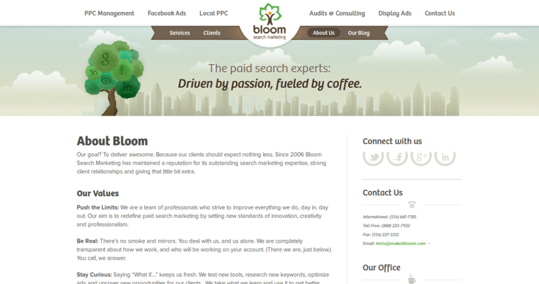 About page of #3 Leading Remarketing PPC Agency: Bloom Search Marketing
