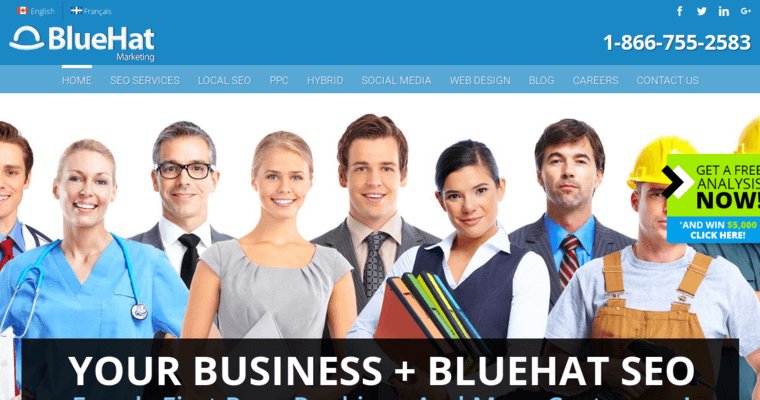 Home page of #5 Leading Toronto PPC Company: BlueHat Marketing