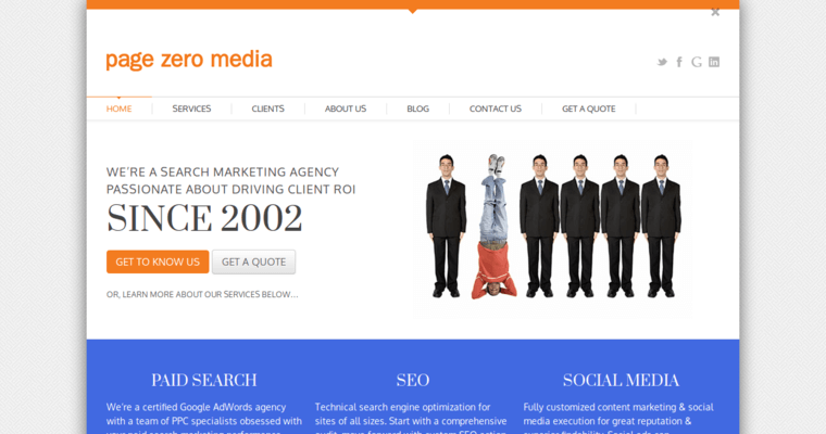 Home page of #8 Best Toronto Pay Per Click Firm: Page Zero Media