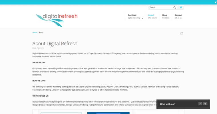 About page of #6 Leading Twitter Pay-Per-Click Company: Digital Refresh