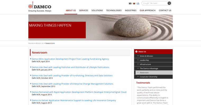 News page of #2 Top Twitter PPC Business: Damco Solutions