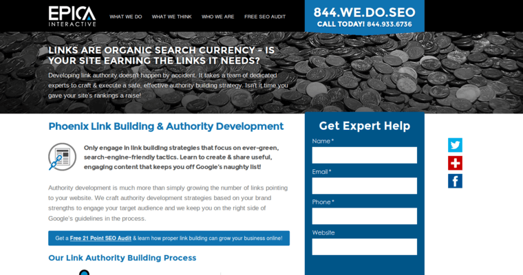 Development page of #3 Leading Twitter PPC Managment Business: Epica Interactive