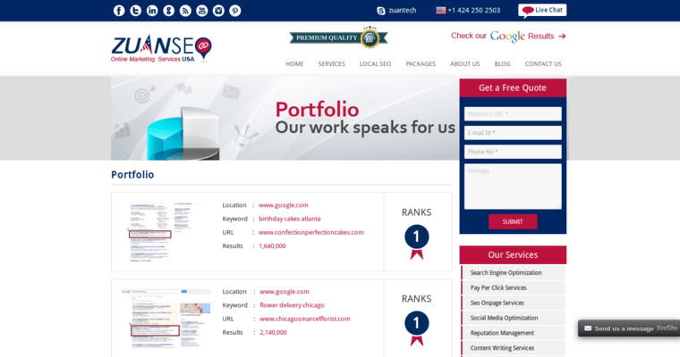 Folio page of #10 Leading Twitter PPC Managment Firm: Zuan SEO USA