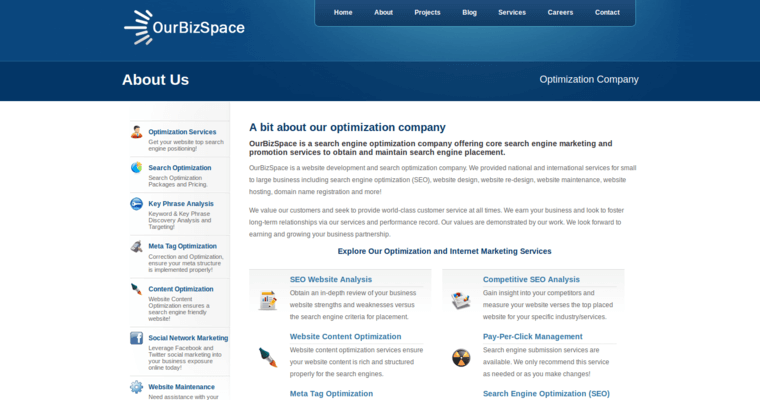 About page of #8 Leading Twitter Pay-Per-Click Firm: OurBizSpace