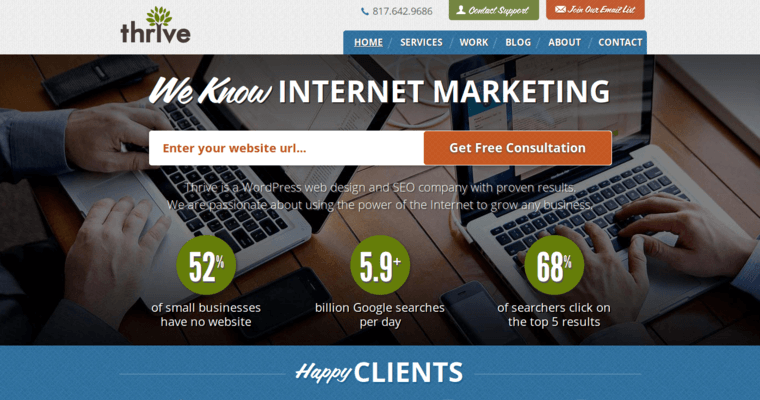 Home page of #3 Best Twitter PPC Business: Thrive Web Marketing