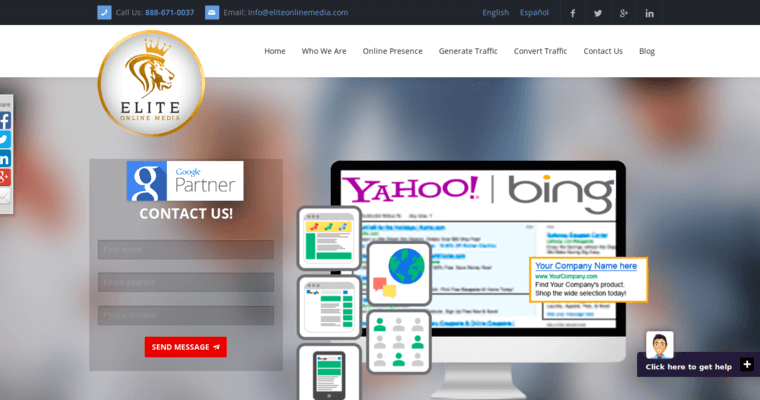 Home page of #5 Leading Yahoo PPC Business: Elite Online Media