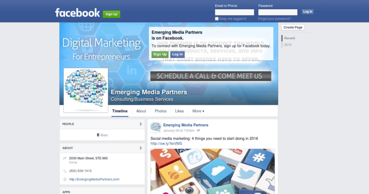 Facebook page of #5 Top Youtube Pay-Per-Click Company: Emerging Media Partners
