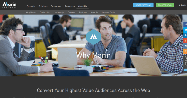 About page of #6 Best Youtube Pay-Per-Click Company: Marin Software