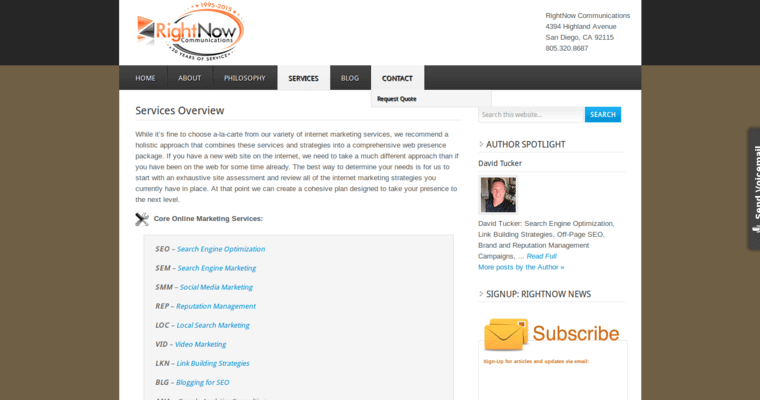 Service page of #4 Leading Youtube Pay-Per-Click Firm: RightNow Communications