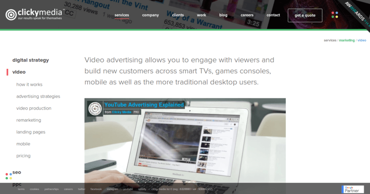 Home page of #3 Best Youtube PPC Agency: Clicky Media