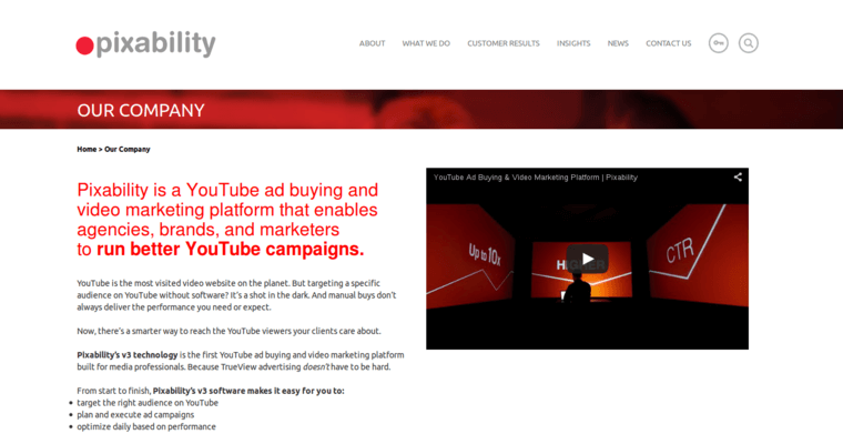 Company page of #1 Top Youtube PPC Company: Pixability