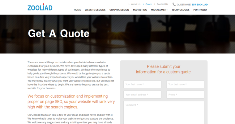 Quote page of #3 Best Facebook Pay-Per-Click Agency: Zooliad