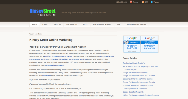 Home page of #3 Top Facebook Pay-Per-Click Firm: KineyStreet