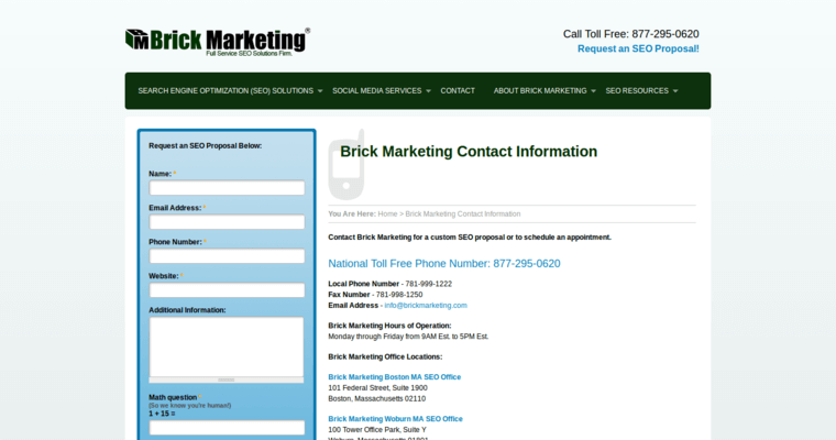 Contact page of #1 Leading LinkedIn Pay-Per-Click Company: Brick Marketing