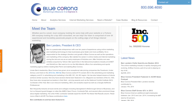 Team page of #1 Top Remarketing Pay-Per-Click Business: Blue Corona