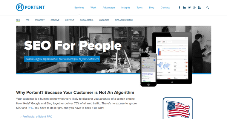 Service page of #9 Best Twitter Pay Per Click Management Company: Portent