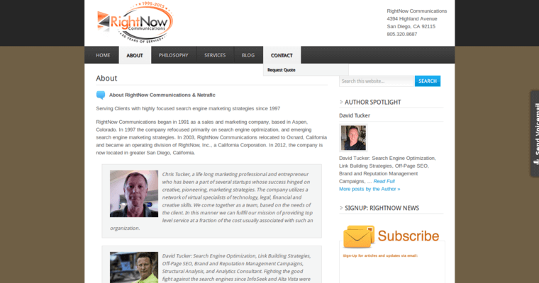 About page of #4 Top Youtube Pay-Per-Click Firm: RightNow Communications