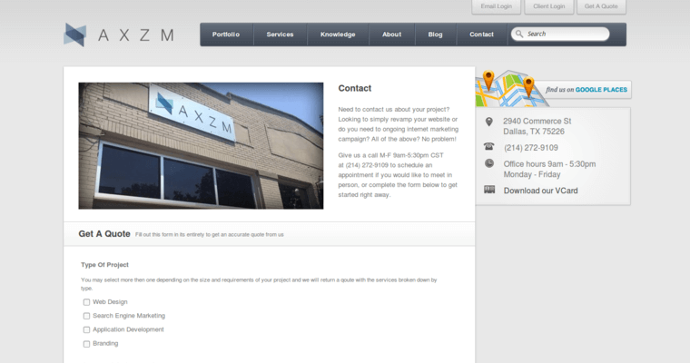 Contact page of #4 Leading Pay-Per-Click Firm: AXZM