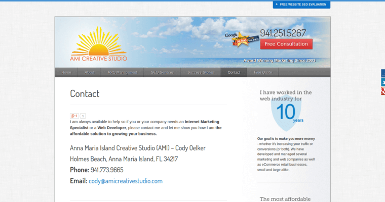 Contact page of #7 Best Pay Per Click Management Firm: Ami Creative Studio