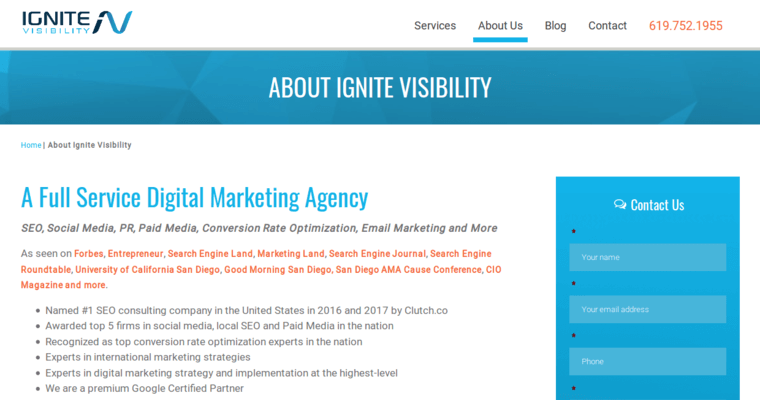 About page of #1 Top AdWords Pay-Per-Click Agency: Ignite Visibility