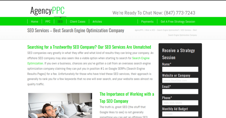 Service page of #9 Best Chicago PPC Firm: AgencyPPC 
