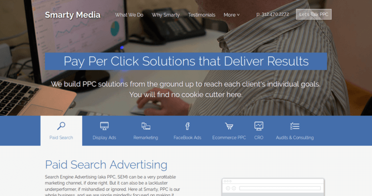 Service page of #2 Top Chicago Pay Per Click Business: Smarty Media