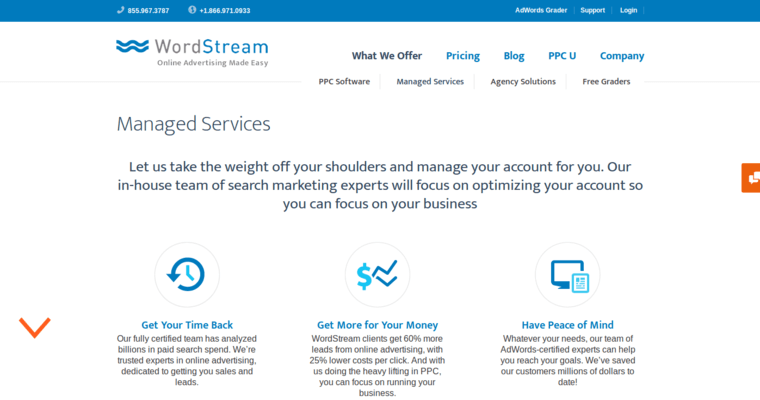 Service page of #6 Top Facebook PPC Company: WordStream