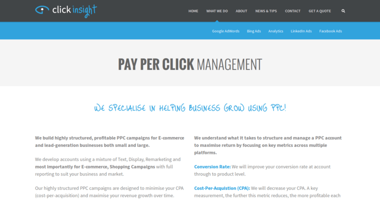 Service page of #7 Best LinkedIn PPC Company: Click Insight