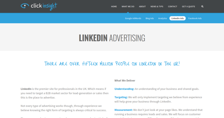 Home page of #7 Best LinkedIn PPC Business: Click Insight