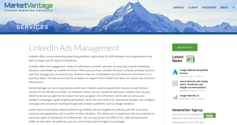 Home page of #2 Top LinkedIn PPC Firm: Market Vantage