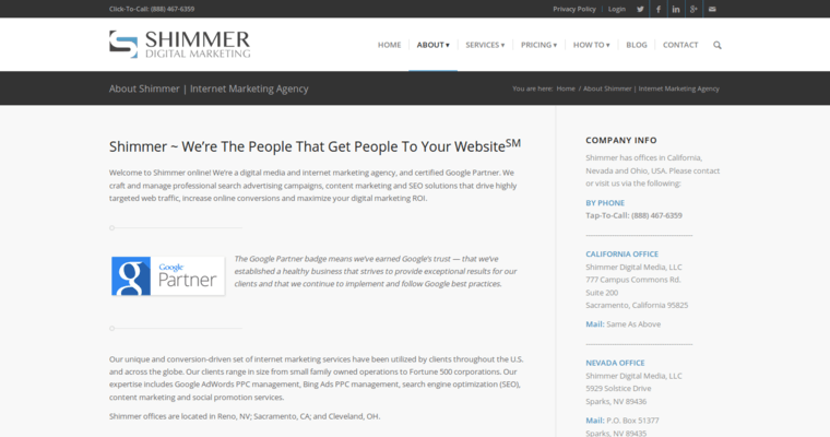 About page of #3 Top LinkedIn Pay-Per-Click Agency: Shimmer