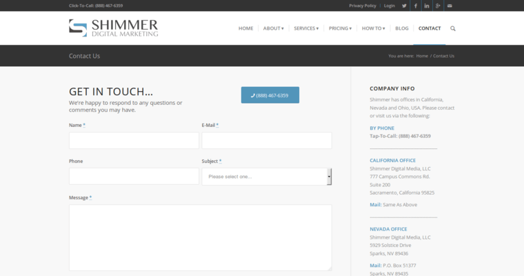 Contact page of #3 Best LinkedIn PPC Firm: Shimmer