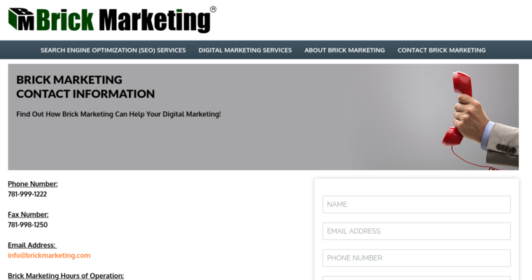 Contact page of #3 Top LinkedIn Pay-Per-Click Firm: Brick Marketing