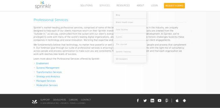 Services page of #5 Best LinkedIn Pay-Per-Click Business: Sprinklr