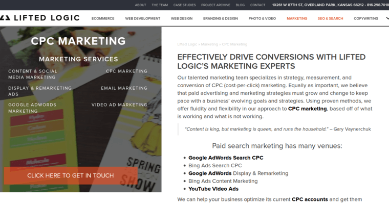 Marketing page of #8 Best Remarketing PPC Business: Lifted Logic