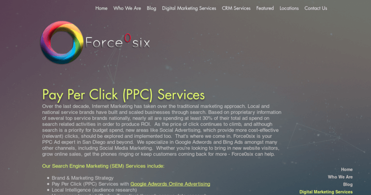 Pay Per Click page of #5 Best San Diego PPC Business: Force0six 