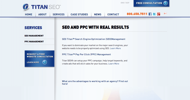 Services page of #7 Best San Diego PPC Agency: Titan SEO, Inc.