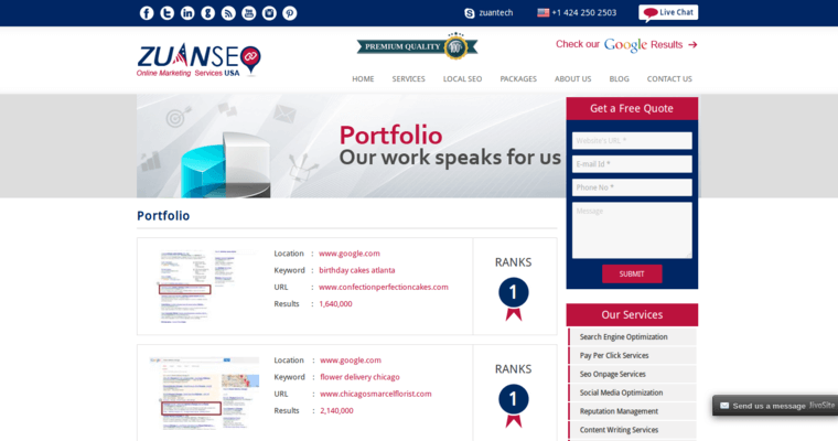 Folio page of #10 Leading Twitter PPC Company: Zuan SEO USA