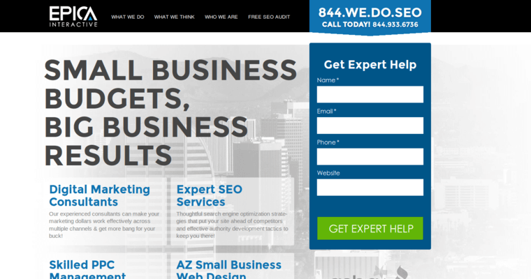 Home page of #2 Top Twitter PPC Business: Epica Interactive
