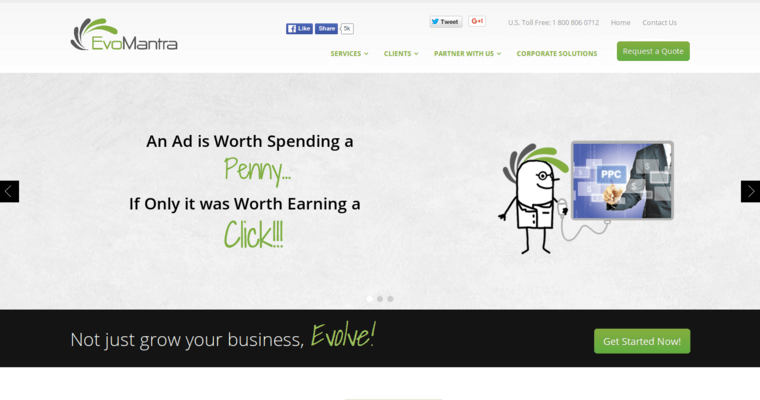 Home page of #10 Best Yahoo Pay-Per-Click Firm: EvoMantra