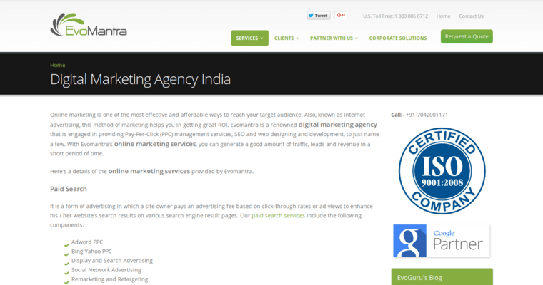 Service page of #10 Leading Yahoo Pay-Per-Click Firm: EvoMantra